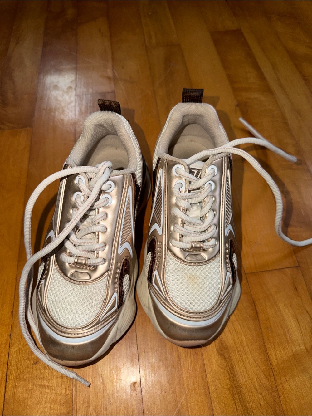 Steve Madden Kids White and Brown Metallic Accent Sneakers